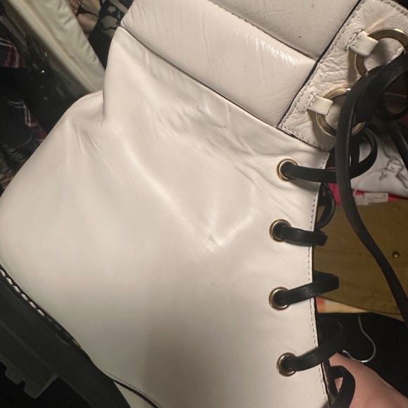 Stuart Weitzman Lexy Round Toe White Leather Lace Up (Combat) Boots - Size 11.5 - Picture 11 of 16